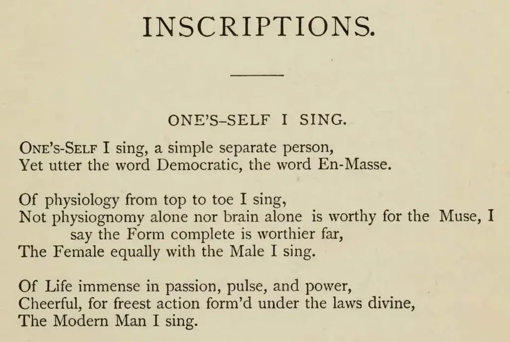 Whitman's "One's Self I Sing" from Leaves of Grass (1882) Whitman's "One's Self I Sing" from Leaves of Grass (1882)