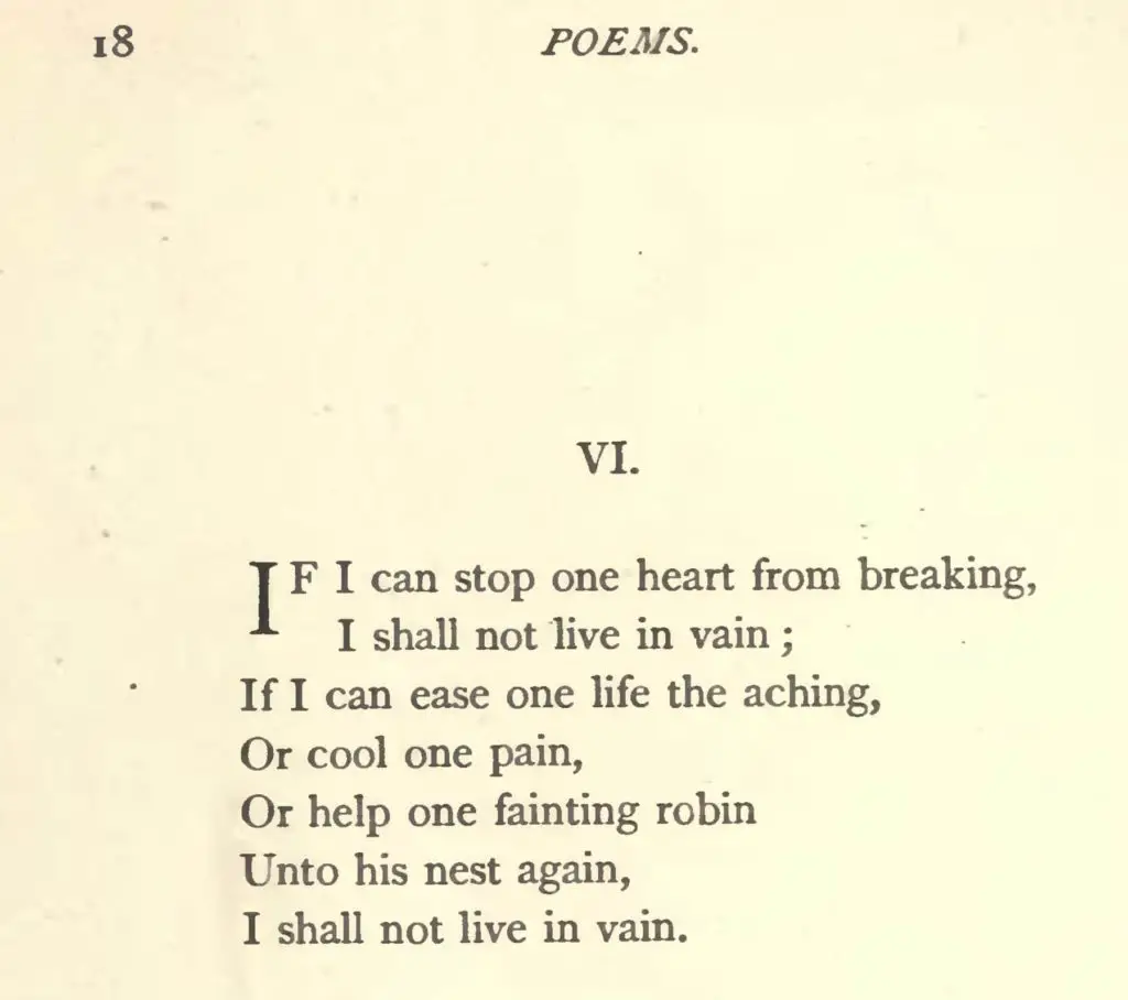 Full Text of If I can stop one Heart from breaking by Emily Dickinson from Poems (1890)